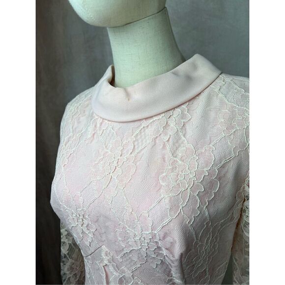Vintage 1960s 1970s Mod Lace Dress Blush Pink - Picture 10 of 11